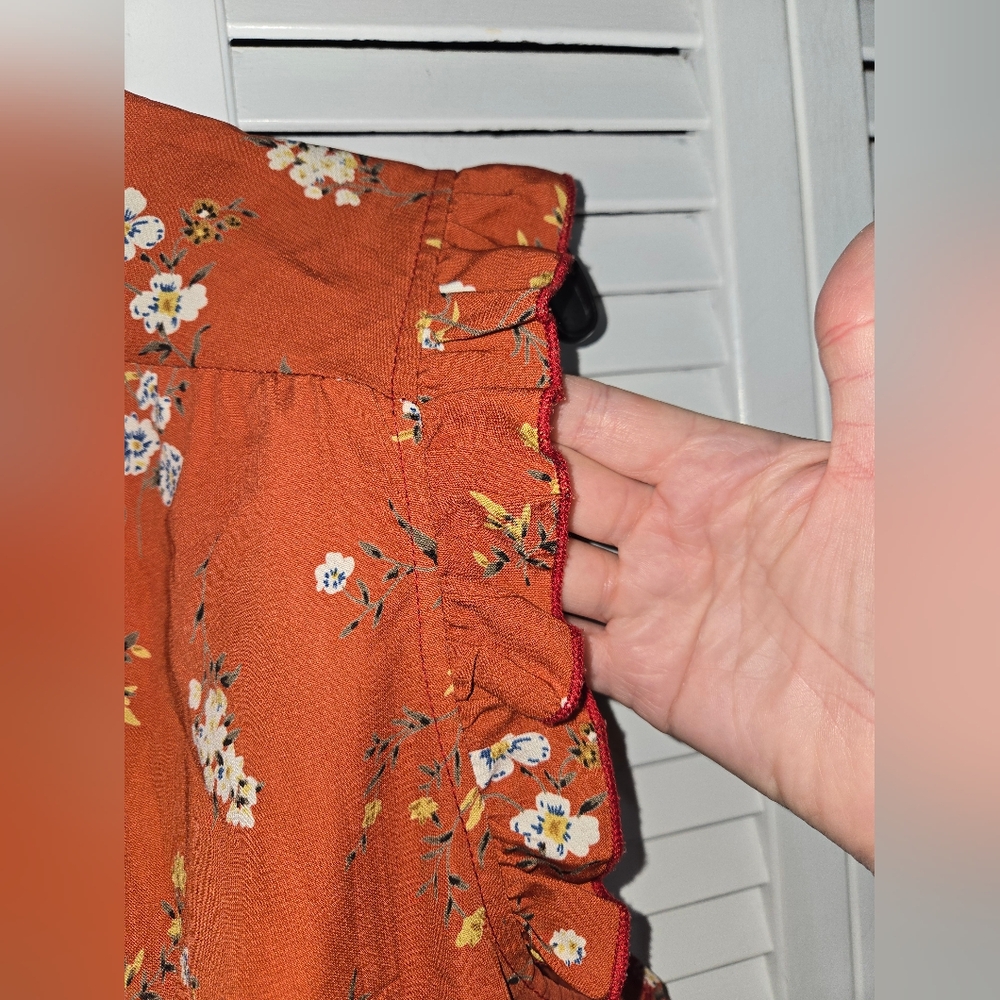 Trendy J's Women's XL Floral Ruffle Sleeve Top - Orange - Picture 3 of 11